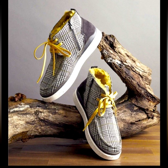 Plaid Black Yellow Fur Boot Zip-Up & Lace Romika Helsinki 02 Sz40 8-8.5 Sneakers - Picture 3 of 16